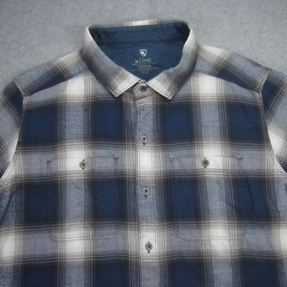 KUHL Shirt‎ Mens Medium Blue Plaid Flannel Button Up Cotton Tencel Blend - Picture 2 of 16